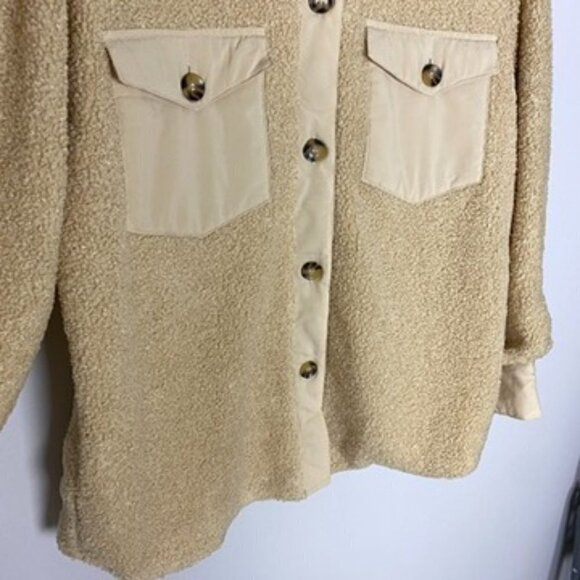Nordstrom BP Teddy Sherpa Button Up Jacket Yellow Womens XS Oversized - Picture 3 of 7